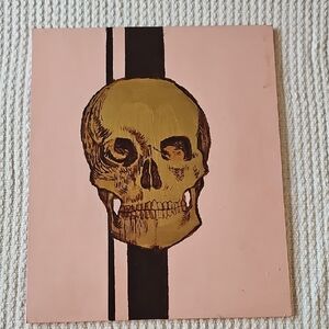 Gold Skull Art on Pink Canvas